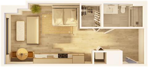 Floor plan for studio, 1 bath, 509 sqft